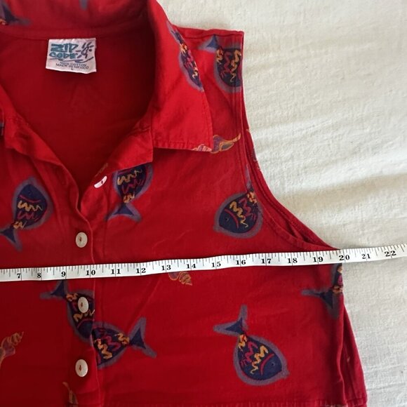 Vintage 90's Zip Code Maxi Dress Tropical Fish Print Womens Large Red Hawaii - Picture 6 of 9